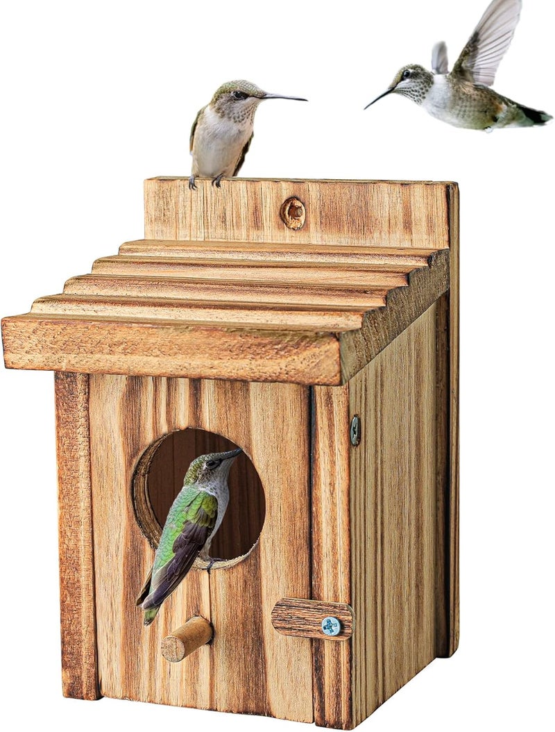 NATUREYLWL Humming Bird Houses for Outdoor Hanging Small Bird Nesting Box - Wood Nest for Robin, Hummingbird, Parakeet, Bluebird - Perch House for Outdoors Birdhouse Birds - Made of Pine Wood - Image 1